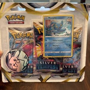 Pokemon Silver Tempest Triple Pack Manaphy Booster and mini portfolio binder